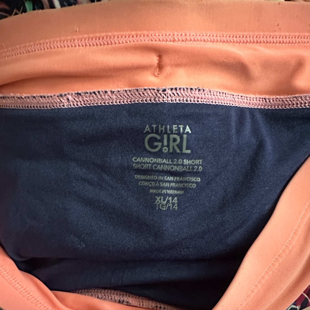Athleta Girl Swim Cannonball 2.0 Shorts Coral Multi Pattern Blue Pink XL 14 - Picture 3 of 4